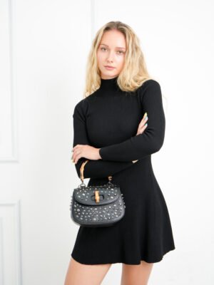 BAMBOO HANDLE STUDDED CROSSBODY BAG